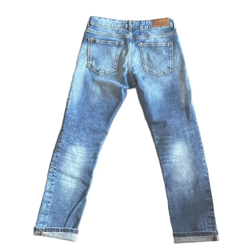 Bershka Women’s Boyfriend Blue Jeans Faded Distressed Sz 2